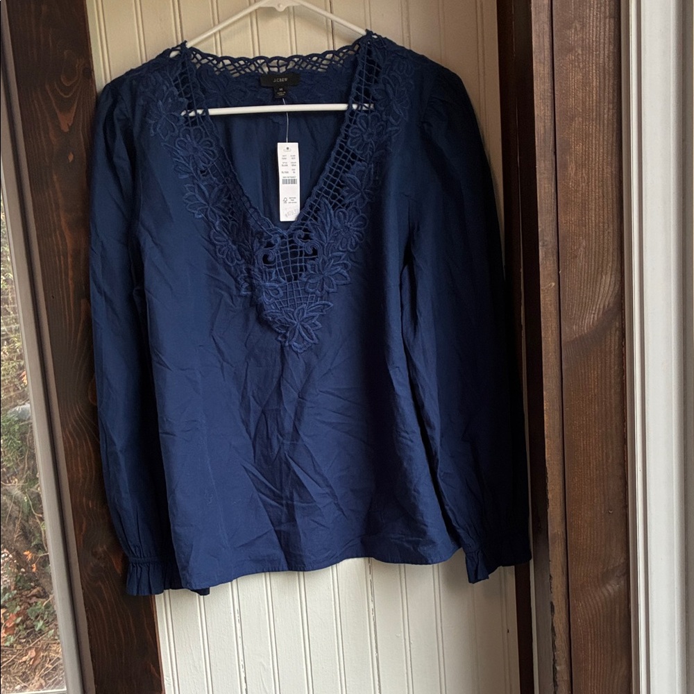 J Crew Navy Blue Lace V-Neck Women's Top